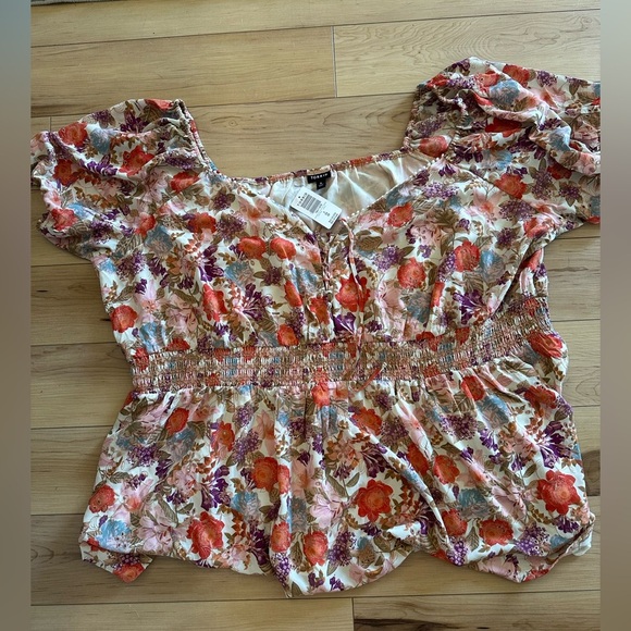 Torrid NWT Georgette Eyelet Smocked Waist Womens Puff Sleeve Blouse Boho Size 5X - Picture 4 of 8